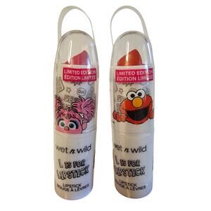 2 WET n WILD Bundle SESAME STREET Limited Edition Makeup LIPSTICK Elmo NEW Lot
